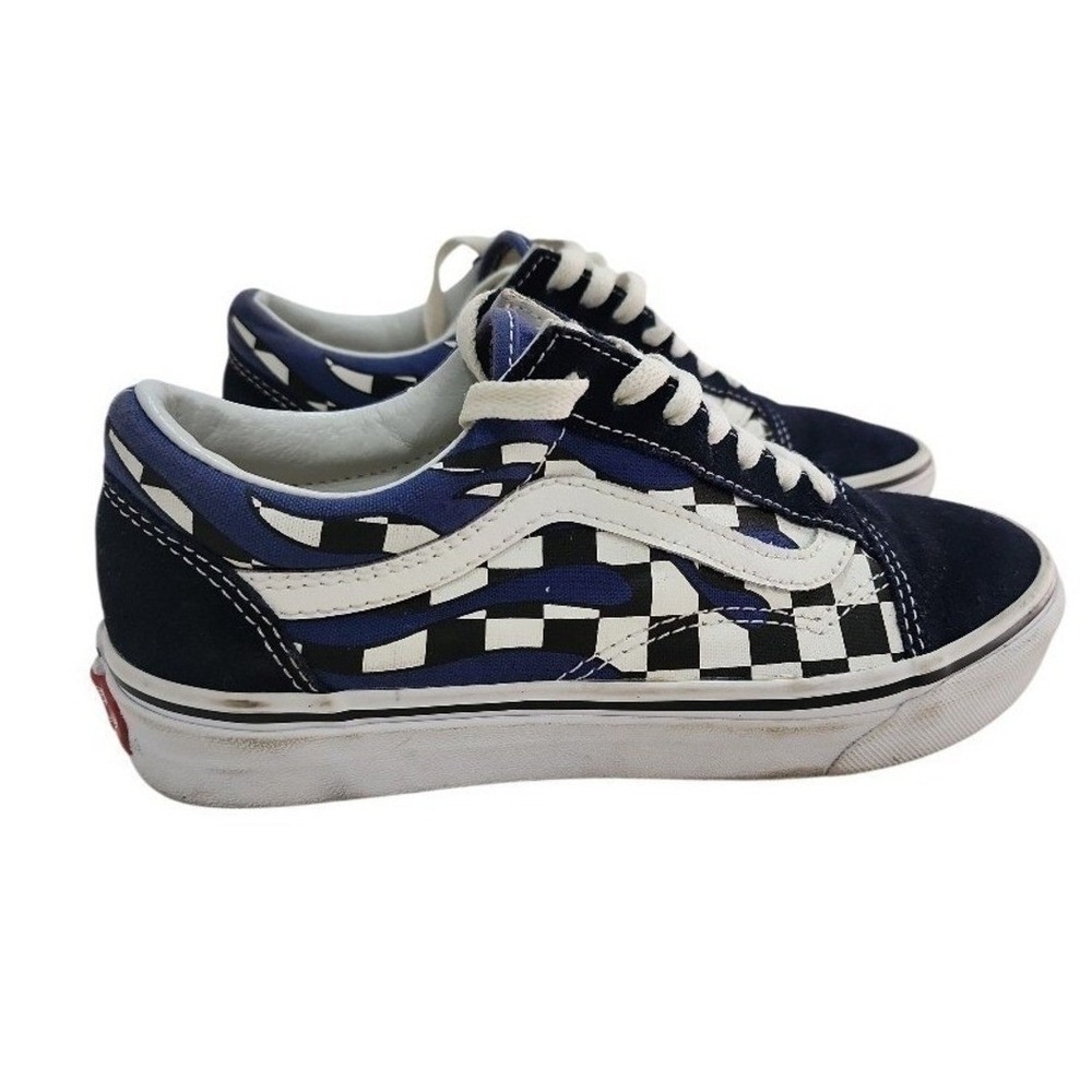 Vans Old Skool Sneakers Women 6.5 Blue Flame Checkerboard Skate Streetwear